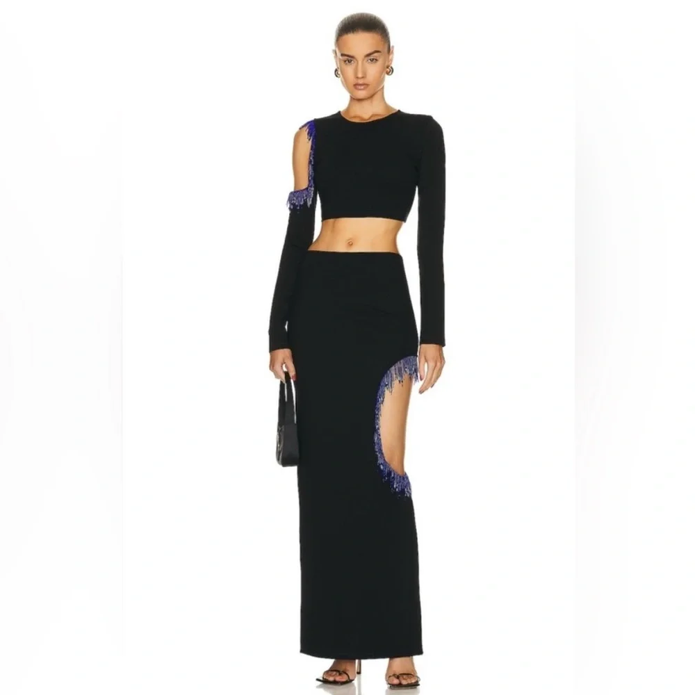 STAUD Black Scarlet Maxi Skirt and Ellen Cropped Top -SET - Picture 1 of 4
